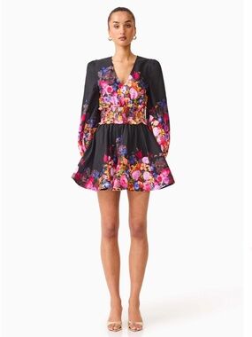 elliatt alice black ombre floral print long sleeve mini dress size XS NEW